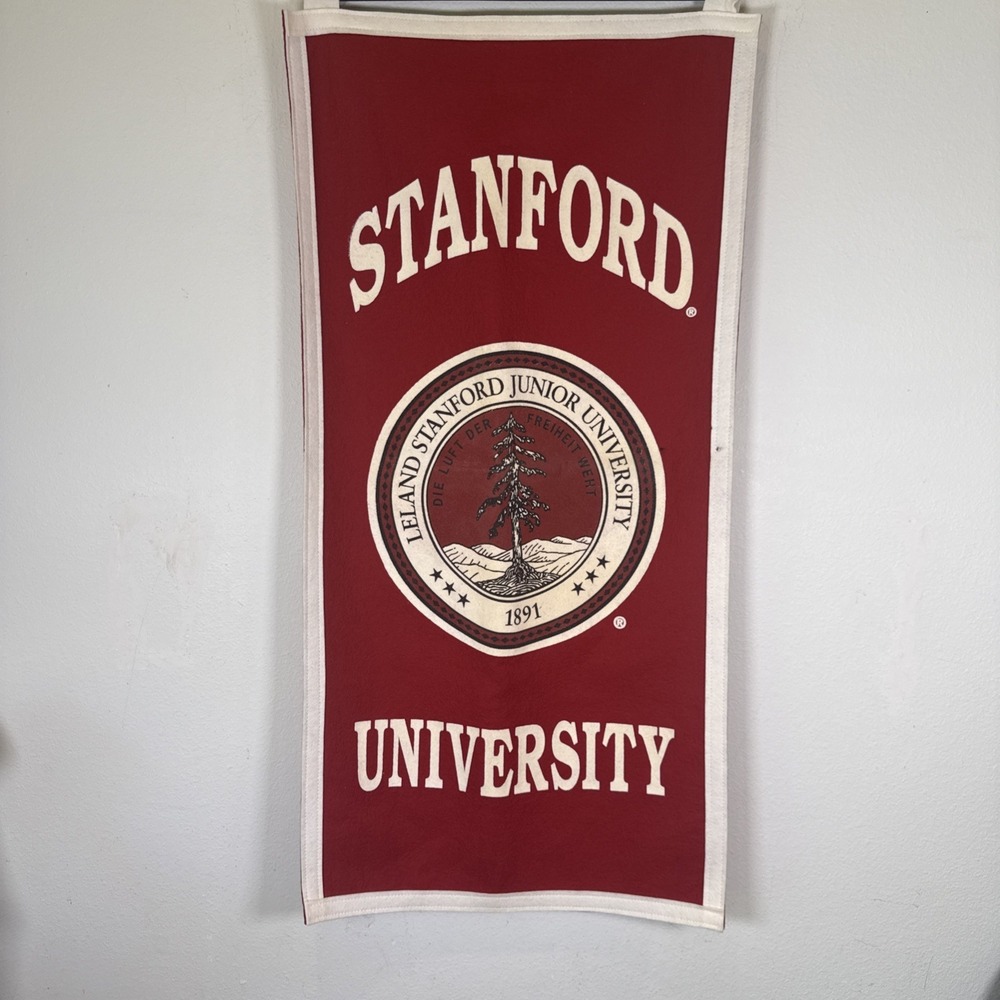 Vintage Stanford University Felt Banner 18x35 Collegiate Pacific Mid‑Century USA